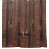 Rustikales dunkelbraunes Holz Monogram Duschvorhang (Vorderseite)
