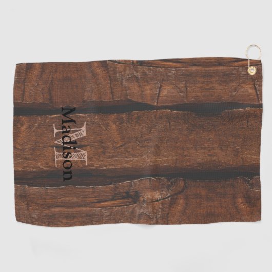 Rustikales dunkelbraunes Holz Monogram Golfhandtuch (Horizontal)