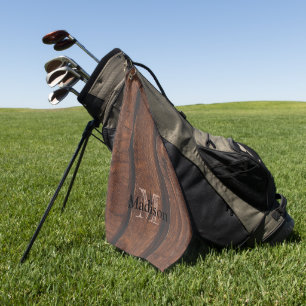 Rustikales dunkelbraunes Holz Monogram Golfhandtuch