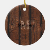 Rustikales dunkelbraunes Holz Monogram Keramik Ornament (Vorne)