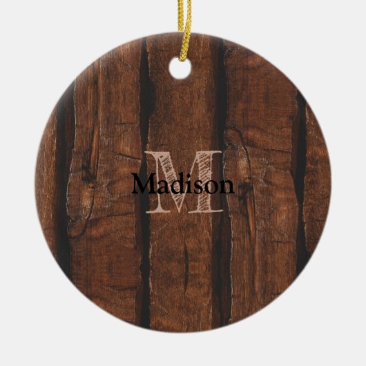 Rustikales dunkelbraunes Holz Monogram Keramik Ornament (Vorne)