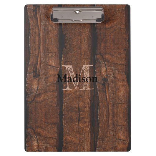 Rustikales dunkelbraunes Holz Monogram Klemmbrett (Vorderseite)