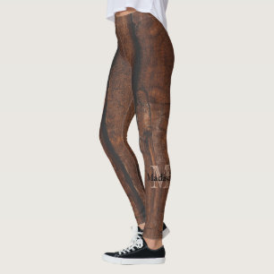 Rustikales dunkelbraunes Holz Monogram Leggings