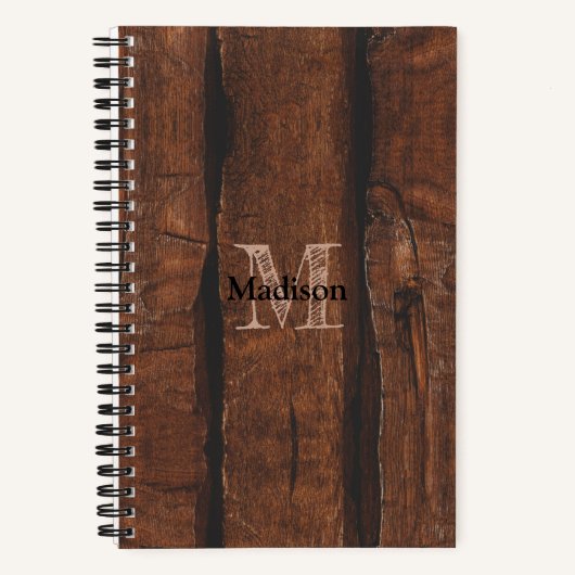 Rustikales dunkelbraunes Holz Monogram Notizblock (Vorderseite)