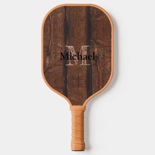 Rustikales dunkelbraunes Holz Monogram Pickleball Schläger (Vorderseite)