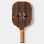 Rustikales dunkelbraunes Holz Monogram Pickleball Schläger (Rückseite)