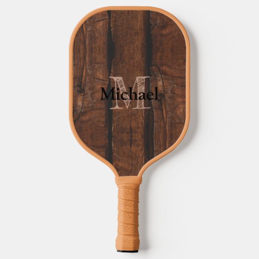 Rustikales dunkelbraunes Holz Monogram Pickleball Schläger (Rückseite)