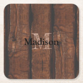 Rustikales dunkelbraunes Holz Monogram Rechteckiger Pappuntersetzer (Vorderseite)