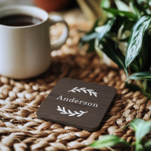 Rustikales Dunkelbraunes Holzlaurel Nachname Monog