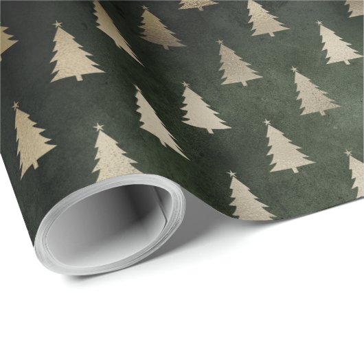 Rustikales dunkelgrünes goldenes Weihnachtsbaummus Geschenkpapier (Rolleneckpunkt)