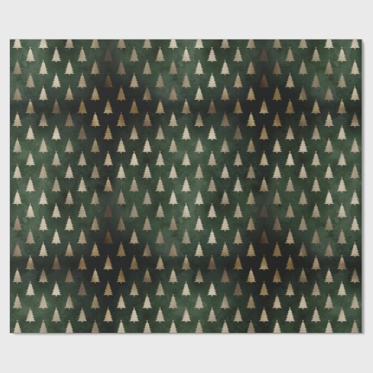 Rustikales dunkelgrünes goldenes Weihnachtsbaummus Geschenkpapier (Flach)