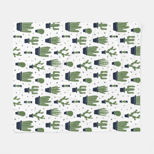 Rustikales dunkelgrünes Kaktus-Wüstenmuster Fleecedecke (Vorderseite (Horizontal))