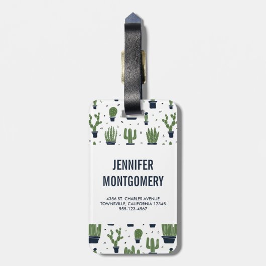 Rustikales dunkelgrünes Kaktus-Wüstenmuster Gepäckanhänger (Rückseite vertikal)