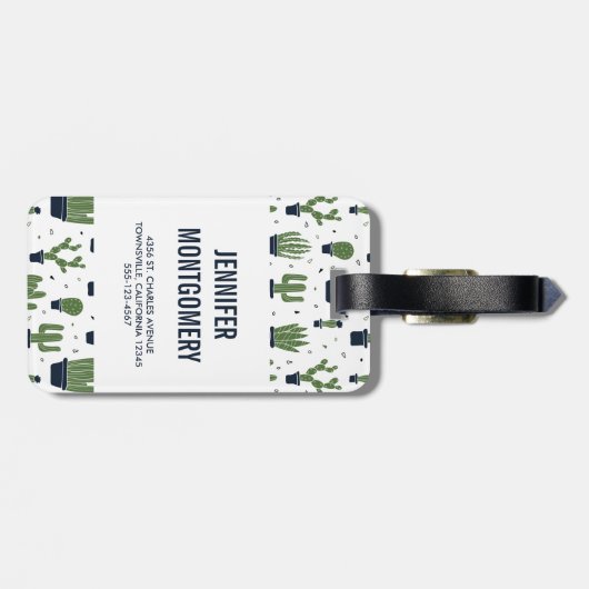 Rustikales dunkelgrünes Kaktus-Wüstenmuster Gepäckanhänger (Rückseite horizontal)