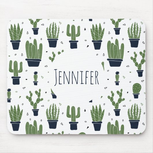 Rustikales dunkelgrünes Kaktus-Wüstenmuster Mousepad (Vorne)
