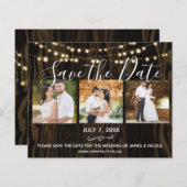 Rustikales dunkles Holz & Foto Save the Date (Vorne/Hinten)