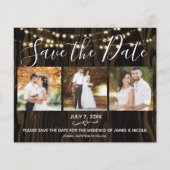 Rustikales dunkles Holz & Foto Save the Date (Vorderseite)