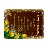 Rustikales dunkles Holz Gelbe Blüte Save the Date Magnet (Horizontal)