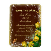 Rustikales dunkles Holz Gelbe Blüte Save the Date Magnet (Vertikal)