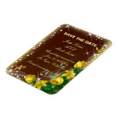 Rustikales dunkles Holz Gelbe Blüte Save the Date Magnet (Linke Seite)