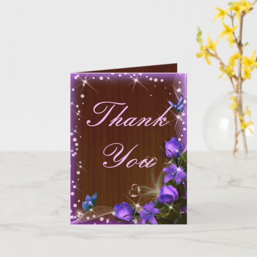 Rustikales dunkles Holz Lila Blüte Dankeschön Kart Karte (Gelbe Blume)