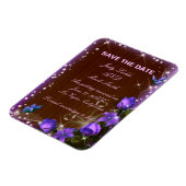 Rustikales dunkles Holz Lila Blüte Save the Date Magnet (Linke Seite)