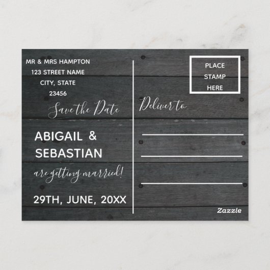 Rustikales dunkles Holz, mit String Lights. Postkarte (Rückseite)