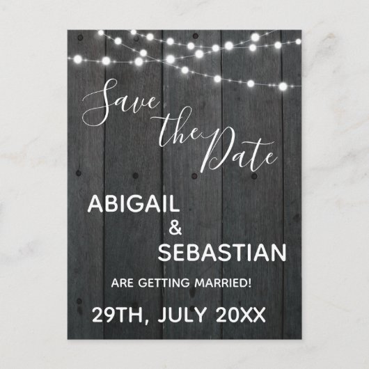 Rustikales dunkles Holz, mit String Lights. Postkarte (Vorderseite)