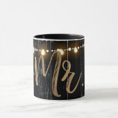 Rustikales dunkles Holz & String Lights Gold Bride Tasse (Zentrum)