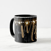 Rustikales dunkles Holz & String Lights Gold Bride Tasse (Vorderseite Links)