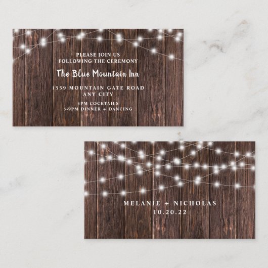 Rustikales dunkles Holz und Licht Hochzeitsempfang Begleitkarte (Vorne/Hinten)