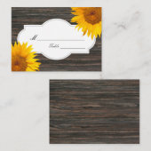 Rustikales dunkles Holz und Sonnenblumen, Hochzeit Platzkarte (Vorne/Hinten)