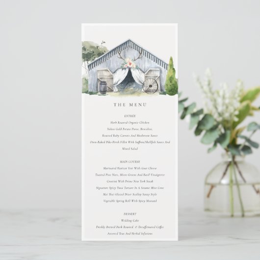 Rustikales Dusky Barnyard Farm Thema Hochzeitsmenü Menükarte (Stehend Vorderseite)