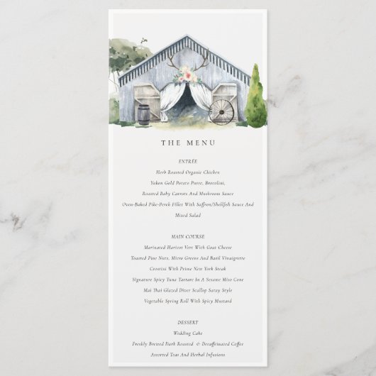 Rustikales Dusky Barnyard Farm Thema Hochzeitsmenü Menükarte (Vorderseite)