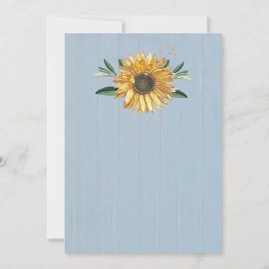 Rustikales Dusty Blue Barn Wood, Sonnenblume Weddi Einladung (Rückseite)