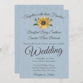 Rustikales Dusty Blue Barn Wood, Sonnenblume Weddi Einladung (Vorne/Hinten)