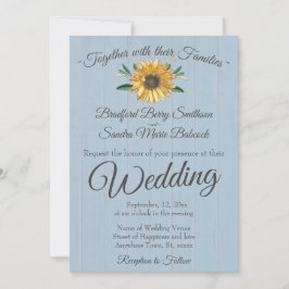 Rustikales Dusty Blue Barn Wood, Sonnenblume Weddi Einladung