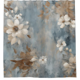 Rustikales Dusty Blue Brown Cream Farmhouse Floral Duschvorhang