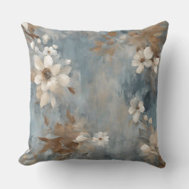 Rustikales Dusty Blue Brown Cream Farmhouse Floral Kissen
