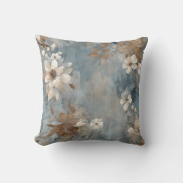 Rustikales Dusty Blue Brown Cream Farmhouse Floral Kissen