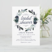 Rustikales Dusty Blue Floral Brautparty Einladung (Stehend Vorderseite)