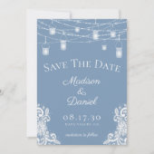 Rustikales Dusty Blue Lights Foto Wedding Save The Date (Vorderseite)