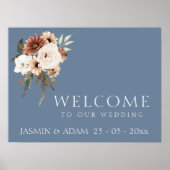 Rustikales Dusty Blue Peach Floral Wedding Sign Poster (Vorne)