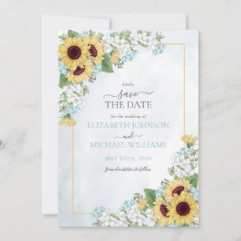 Rustikales Dusty Blue Sonnenblume Save the Date Einladung