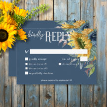 Rustikales Dusty Blue Sunflowers Hochzeitsessen