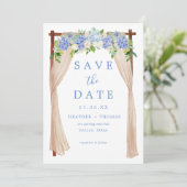 Rustikales Dusty Blue Watercolor Hydrangea Save The Date (Stehend Vorderseite)