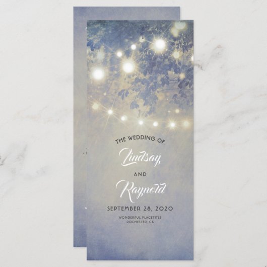 Rustikales Dusty Blue Wedding Programm für Lichter (Vorne/Hinten)