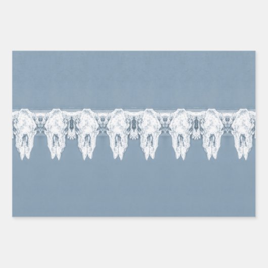 Rustikales Dusty Blue White Western Bull Skull Pat Geschenkpapier Set (Vorderseite 3)