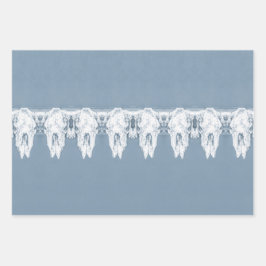 Rustikales Dusty Blue White Western Bull Skull Pat Geschenkpapier Set