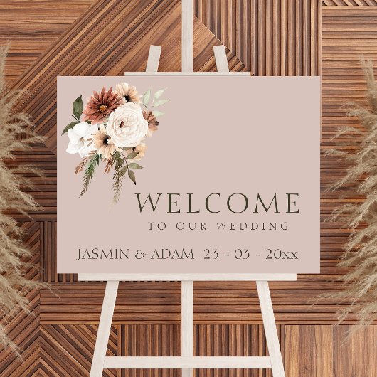 Rustikales Dusty Pink und Grünes Blumenzeichen Poster